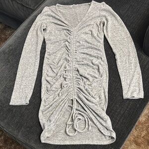 Gray Ruched Long Sleeve Dress